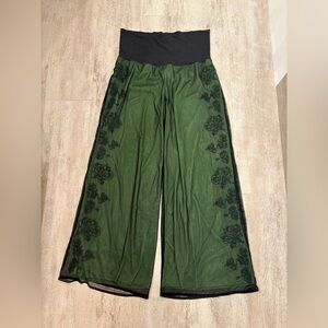 The Pyramid Collection Black Sheer over Green Wide-Leg Pants